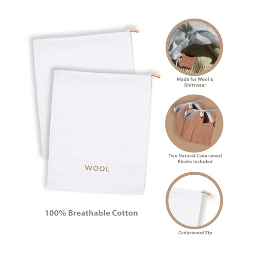 Delicates, Cashmere Wool Sweater Storage Bag Pouch Set with integrated Cedar Wood (Wool) - style: Wool