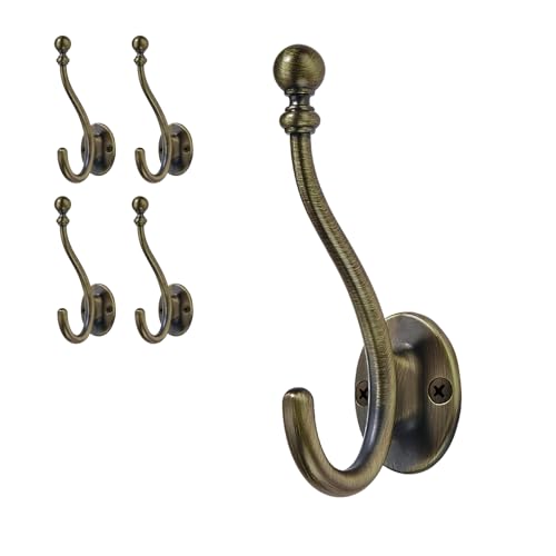 AVICCI 5 Pack Coat Hooks Brushed Brass Coat Hook,Heavy Duty Hooks Decorative Wall Hooks for Bathroom Bedroom Kitchen Towel Robe Clothes Cabinet Closet Bathroom Hardware - color: Brushed Brass