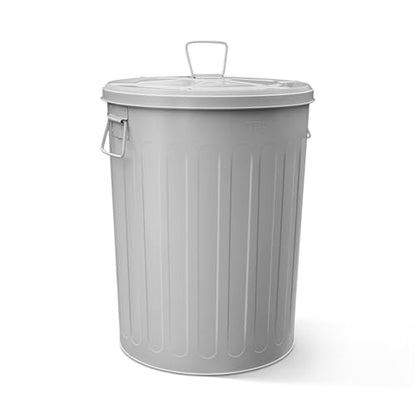 Plexon 20 Gallon Metal Trash Can with Lid Outdoor Large Trash Bin Steel Garbage Can for Garage Patio Farmhouse Bucket Bird Seed Storage Can Heavy Duty Round Container - color: Gray