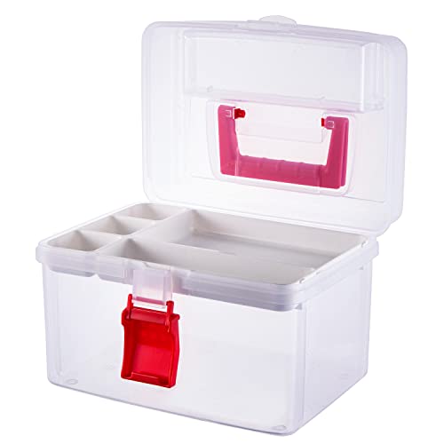 MyGift 10 Inch Clear First Aid Bin with Tray & Quick Access Lid, Red - color: Red