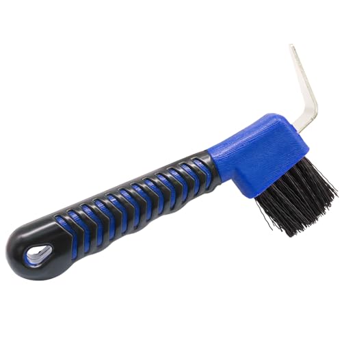 Hoof Pick Brushes, Soft Touch Rubber Handle Portable Hoofpick, Stiff Hoof Pick for Horse Care, Groomers (Blue) - color: Blue