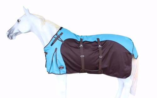 1200D Horse Turnout Blanket Waterproof, Breathable, Heavy-Weight Winter Blanket with 300g Fill, Ripstop Outer Shell - color: Turquoise/Brown, size: 82 inches