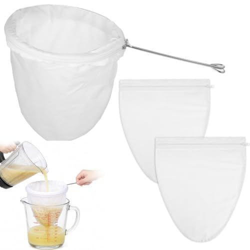 3 PCS Reusable Ultra Fine Mesh Strainer Bags with Stainless Steel Handle