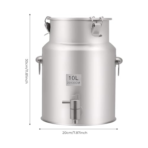 304 Stainless Steel Milk Can with Spigot, 10L/2.64Gal Beverage Drink Dispenser with Lid, Bucket Water Jug Pot for Milk Wine Oil