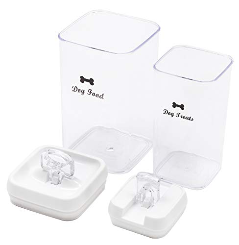Pethiy Dog Food and pet Treats Storage Container - Clear Plastic - airtight Storage Canister Tins cookie pet jars(2 Pack set) - color: DOG White