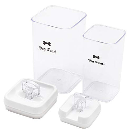 Pethiy Dog Food and pet Treats Storage Container - Clear Plastic - airtight Storage Canister Tins cookie pet jars(2 Pack set) - color: DOG White