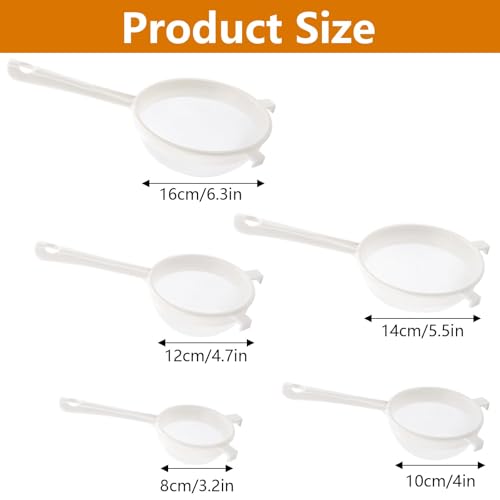 5Pcs Kefir Strainer Set, Plastic Nylon Mesh Strainers with Handle Double Ear Fine Mesh Colander Flour Sifter for Yogurt Baking Kitchen Kefir Tea Juice Pasta（5 Sizes）