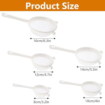 5Pcs Kefir Strainer Set, Plastic Nylon Mesh Strainers with Handle Double Ear Fine Mesh Colander Flour Sifter for Yogurt Baking Kitchen Kefir Tea Juice Pasta（5 Sizes）