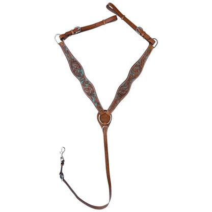 Majestic Ally Tooled Leather Western Headstall & Breast Collar Set – Handcrafted Leather, Classic Western Tack, Multiple Styles & Designs - style: 1008-NAT