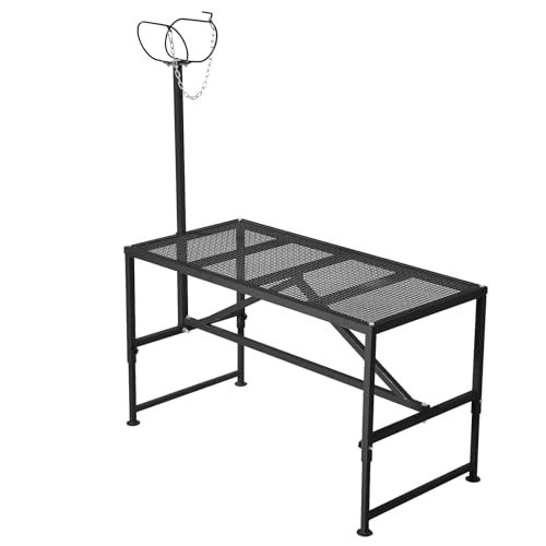 Garvee Goat Milking Stand, 47x23 Inch Livestock Stand, Metal Sheep Milking and Shearing Stand 21" to 33" Adjustable Height, with Headpiece and Nose Loop - color: Black