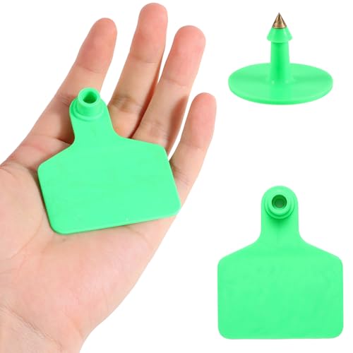100PCS Blank Large Size Plastic Livestock Ear Tags - Farm Animal ID Tags Ear Tagger for Cow, Sheep, Goats, Pigs (Green) - color: Green