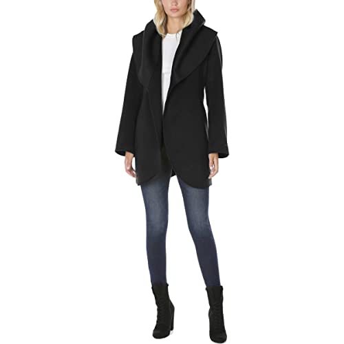 TAHARI Womens Double-faced Luxury Soft Wool Blend Peacoat Removable Belt Wool Coat Oversized Collar - color: Black, size: Large