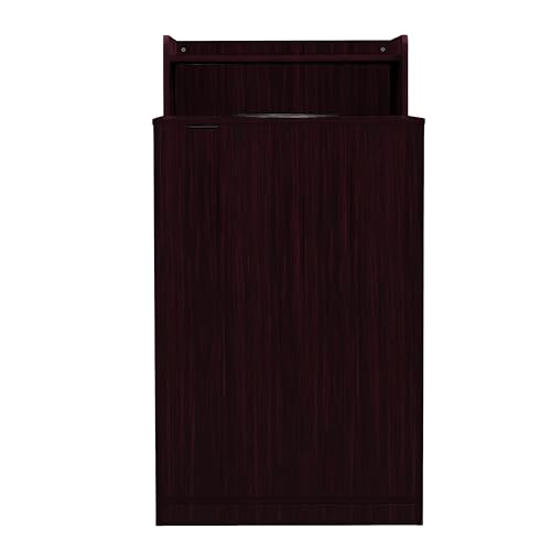 Flash Furniture Trash Can Enclosure, 32 Gallon, Mahogany | 8" Drop Hole, Tray Shelf, Swing Door, Commercial Grade - color: Mahogany