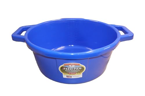 Little Giant® Feed Pan with Handles - 22 Quart - Heavy Duty Plastic Livestock Feeder and Waterer Pan Bucket Tub - Blue - color: Blue