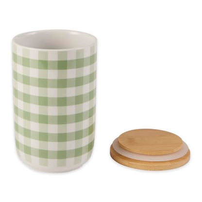 Bone Dry Ceramic Pet Treat Canister, Dishwasher Safe, 4x6.5 Desert Sage Petite Check - color: Desert Sage Petite Check, size: 4x6.5"