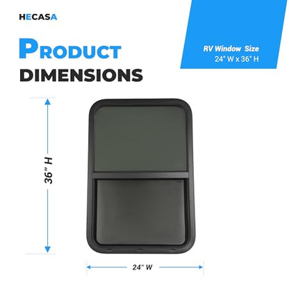 HECASA 24" W x 36" H RV Window w/Trim Ring Vertical Slide RV Window | Replacement W/Screen, for Camper, Cargo Travel Trailer, Cargo Van Tinted Glass Powder Coated - size: 24" W x 36" H