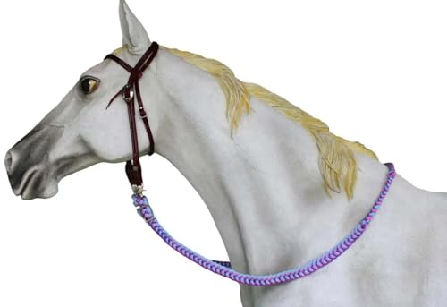Challenger Horse Nylon Braided Knotted Roping Barrel Reins Turquoise Pink Purple 60739