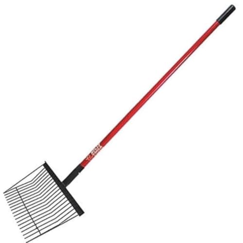 Bully Tools Stall Fork Tool - Heavy Duty 18-Spring Steel Tines Pitchfork with Long Fiberglass Handle, Ideal for Gardening, Farming, Bedding, Yard Cleaning and Transferring Hay - 100% Made in The USA