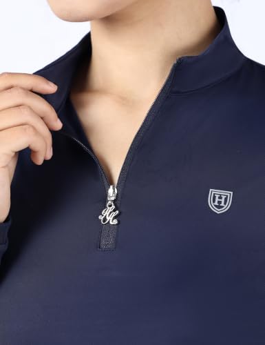 Harrison Howard Women’s Equestrian Riding Shirt, UPF 50+ Quarter Zip Breathable Horse Riding Top, Quick Dry Schooling Shirt - color: Navy, size: Medium