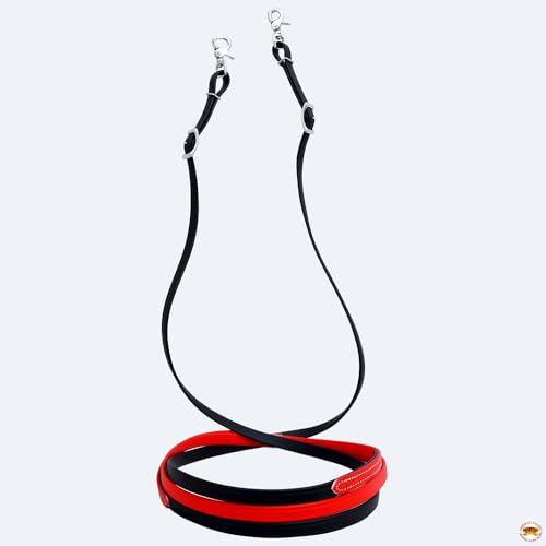 HILASON Western Horse Biothane Leather Rein, Full Size - color: Red & Black