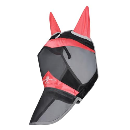 Harrison Howard Horse Fly Mask with Ears & Long Nose Cover, UV Protection, Fine Mesh Fly Mask for Horses, Large Eye Space & Soft Fleece Edging for Turnout & Grazing Orange/Black L - size: L