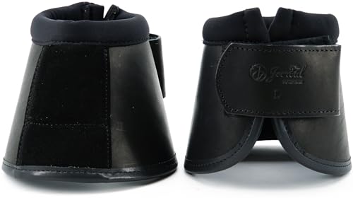 Jeereal No Turn Bell Boots Hoof Protection,Shock Absorbing, Water-Repellent,with Anti-Spin Fastening System |Neoprene,Waterproof Cloth,Genuine Leather (Black, Full (Large)) - color: Black, size: Full (Large)