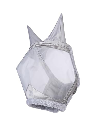 Harrison Howard CareMaster Horse Fly Mask UV Protective Fine Mesh with Extra Wool Soft Touch on Skin Moonlight Silver M - color: Moonlight Silver, size: Cob (Medium)