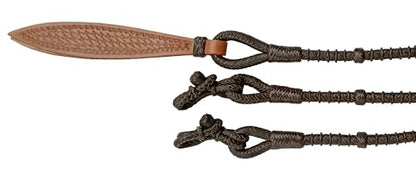 Handcrafted Elegance- Dark Brown Rawhide Rope Romal Reins with Leather Braided Knots- Premium Horse Tack for Ranch Riding Reins-8.5 Ft Rein, 52' Romel