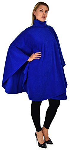 Dare2BStylish Women Poncho Style Fleece Cover Up with Muffler - color: Royal Blue
