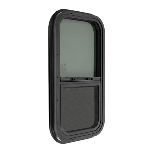 RV Window, 22" X 12" Universal RV Window Vertical Slide W/Trim Ring, Vertical Sliding Glass Window with Screen Window for Cargo, Horse Trailer, Marine Camper Window Replacement (12”x22”) - size: 12”x22”