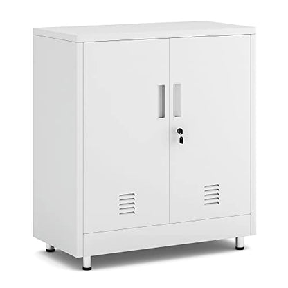 JINGUR Metal Storage Cabinet with Locking Doors and Adjustable Shelf, Small Lockable Sideboard Buffet Cabinet for Home Office Hallway Entryway Living Dining Room (White) - color: White
