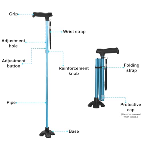 Heavy Duty Cane for Men,‌1.36 lb,15.75" Folded, Under 5'9",Blue - color: Basic Blue Cane(30.31-37.40in)