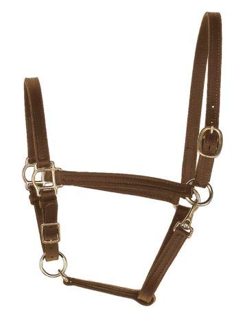 Tack Shack of Ocala Leather Draft Horse Halter | Brown Leather with Solid Brass Hardware | Throat Snap, Adjustable Chin, Double Stitched, Double Buckle Crown.