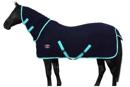 Challenger Horse Sheet Polar Fleece Cooler Exercise Blanket Wicks Moisture 4384 - color: Black / Turquoise Trim, size: 60 inches