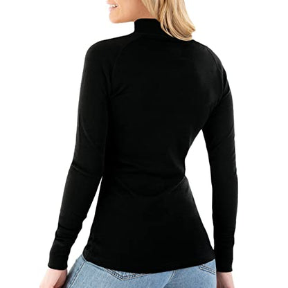MERIWOOL Womens Base Layer 100% Merino Wool Midweight 250g Half Zip Sweater for Women - color: Black, size: Medium