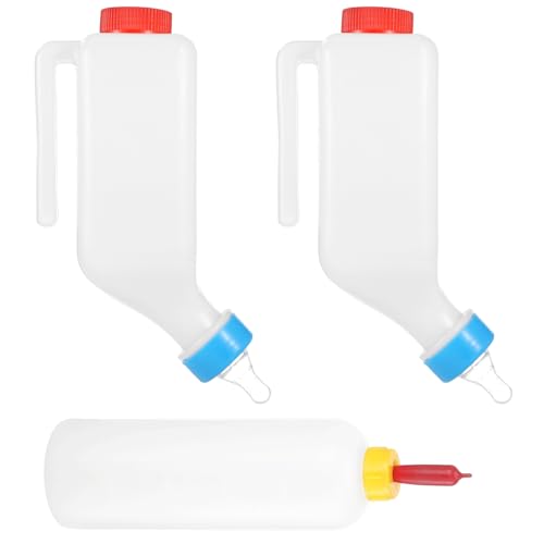 3 PCS Lamb Feeding Bottles, 27 oz Goat Milk Feeders with Hanging Handle and Silicone Pacifier, 17 oz Handheld Feeder with Silicone Pacifie for Goat, Lamb, Fawn, Piglet, Kitten, Puppy (3PCS)