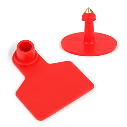 Blank Cattle Ear Tags - 100PCS Plastic Livestock Ear Tags Farm Animal Tags ID Tags Red Yellow Green Blue Orange Ear Tagger Cattle Ear Tags for Cow Cattle Sheep Goats Pigs Hogs Mark Label (Red) - style: Red