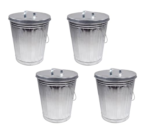 Mytee Products 4 Pack Galvanized Trash Can w/Lid Ideal for Trailers - 6 Gallon Steel Mounted Small Outdoor Garbage Can for Home, Office, Bathroom, Kitchen - Fire and Heat Resistant - color: 4 - Pack, size: 6 Gallon