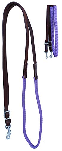CHALLENGER Horse Western 8' Tan Leather Rubber Grip Contest Barrel Reins Black 805LR11BK - color: Brown/Purple