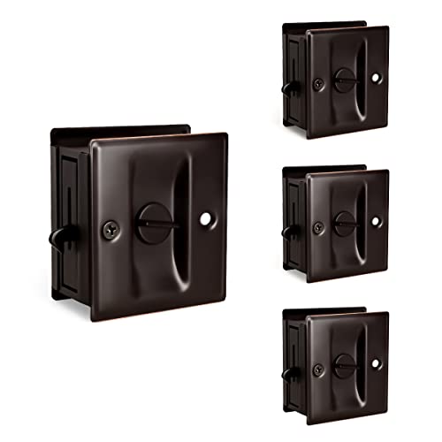 HOMOTEK 4 Pack Privacy Pocket Door Lock Hardware with Pull Pocket & Bi-Fold Door Hardware- Replace Old Or Damaged Sliding Door Locks, 2-3/4”x2-1/2”, for 1-3/8” Thickness Door, Oil Rubbed Bronze - color: Oil Rubbed Bronze, size: 4 Pack