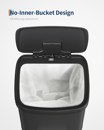 Garvee 13 gal / 50 L Metal Trash Can with Lid, Large Garbage Can for Kitchen, Rustproof Step-on Kitchen Metal Trash Bin with Liner Rim, Rear Handle, Soft Close Plastic Lid, Black - color: Black, size: 13.2 Gallons