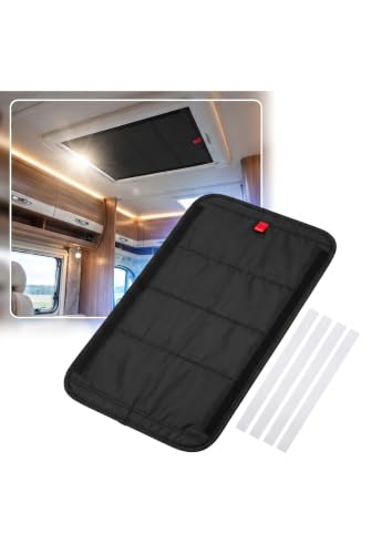 RV Skylight Cover, Reflective Aluminum Film Sun Shade Insulator, Oxford Cloth Foldable Magnet No Drill Roof Vent Blocker, Universal Camper Ceiling Window Screen for Most RVs (Black+Silver)
