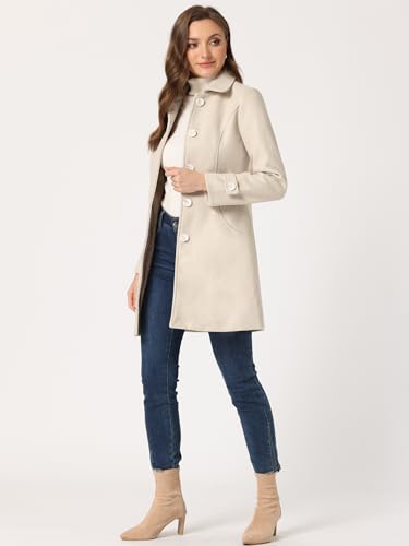 Allegra K Women's Winter Overcoat Peter Pan Collar Single Breasted Pea Coat - color: Beige, size: Medium