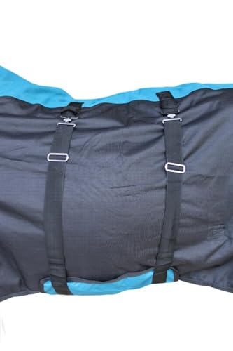 Challenger Horse 1200D Turnout Sheet Waterproof, Breathable, Light-Weight Rain Blanket with Bellyband, Ripstop Outer Shell 3EE12B - color: Teal Black, size: 64 inches