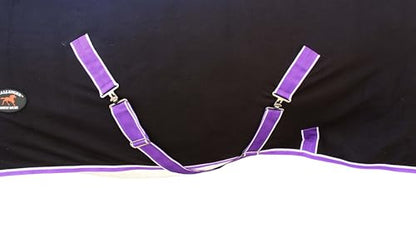 Challenger Horse Soft Fleece Cooler Exercise Blanket Show Sheet Wicks Moisture 4391 - color: Black / Purple-White Trim, size: 70 inches