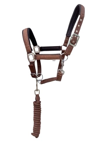 Horse Halter Glitter Nylon Adjustable Padded Lead Rope 606216-P - color: Brown Glitter, size: Pony