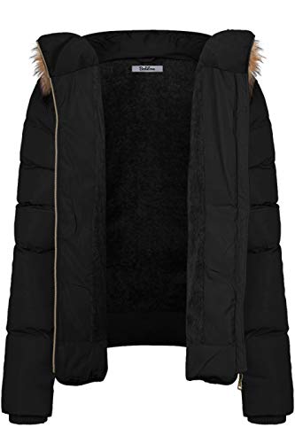 BodiLove Women's Fur Hooded Thickened Jacket with Fleece Lining - color: Black, size: Medium