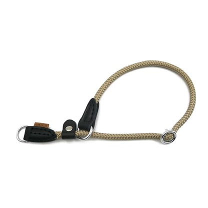 Braided Round Martingale Dog Collar, Training Collar with Slidable Stop Ring and Adjustable Stopper - Ideal for Small Dogs (S(1/4") - 14" Long, Khaki) - color: Khaki, size: S(1/4") - 14" Long with stopper