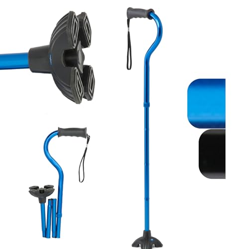 Medline Offset Folding Cane, 4-Point Base With Cushioned Gel Handle, Supports Up To 350 lbs, Blue - color: blue