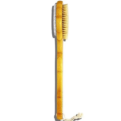 ICANdOIT 2 in 1 Long Handle Bath&Shower Brush,Bath Scrubber,Boar Bristle with Pumice Stone Exfoliate & Soften Skin,Dry Brushing Body Brush for Cellulite&Lymphatic Drainage
